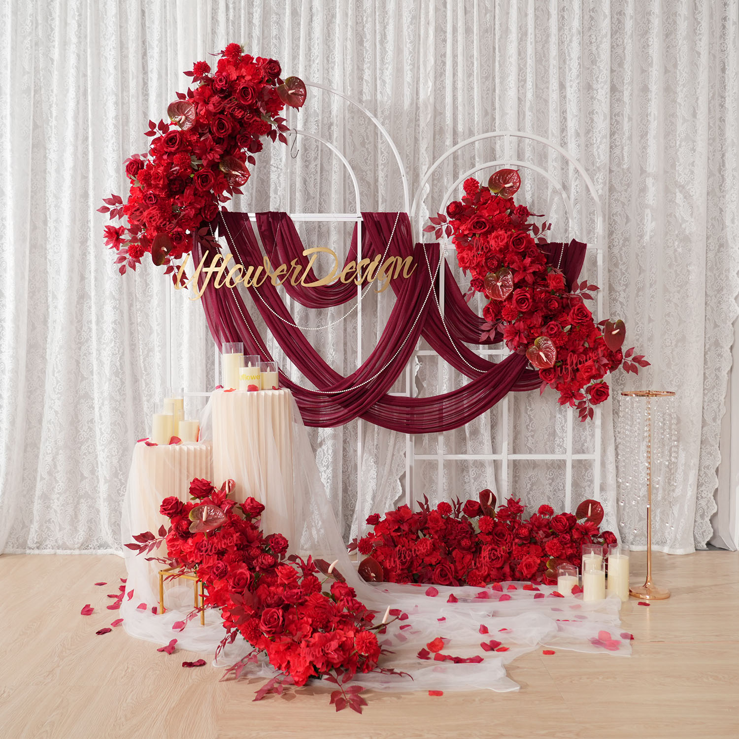 Wedding Arch Flower - Uflower Red Flower Row Hochzeitsbogen, dekorativer