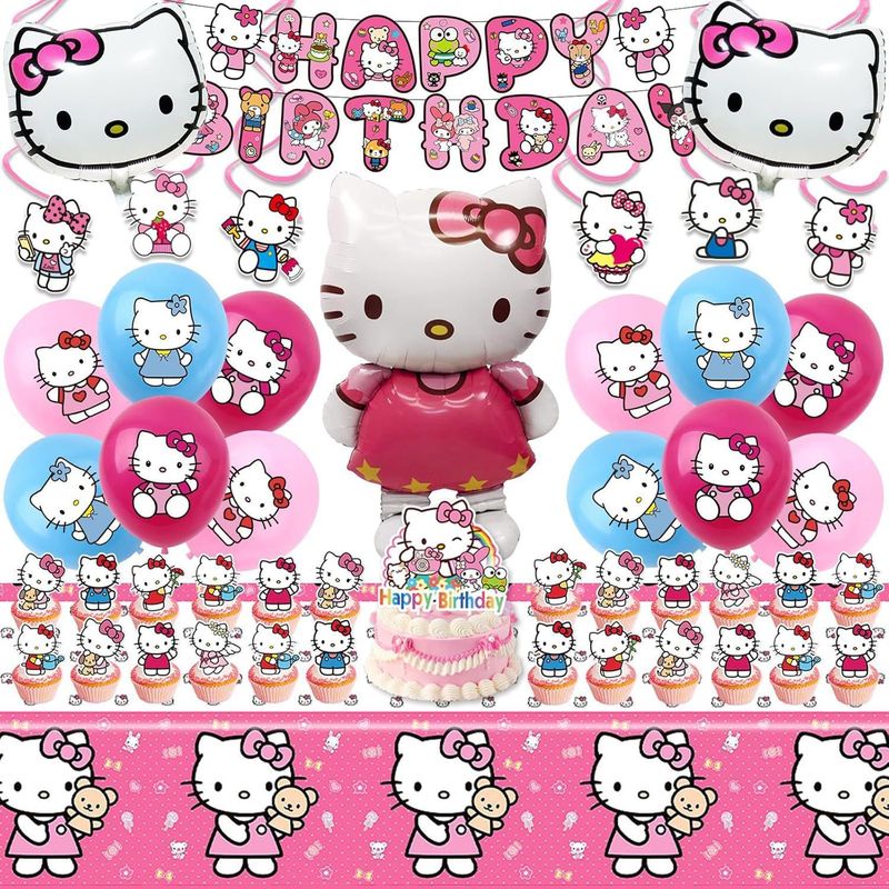 Wedding Cake Supply - Hello Kitty Partydekorationen: Geburtstagsbanner, Tortendekoration, Ballons,