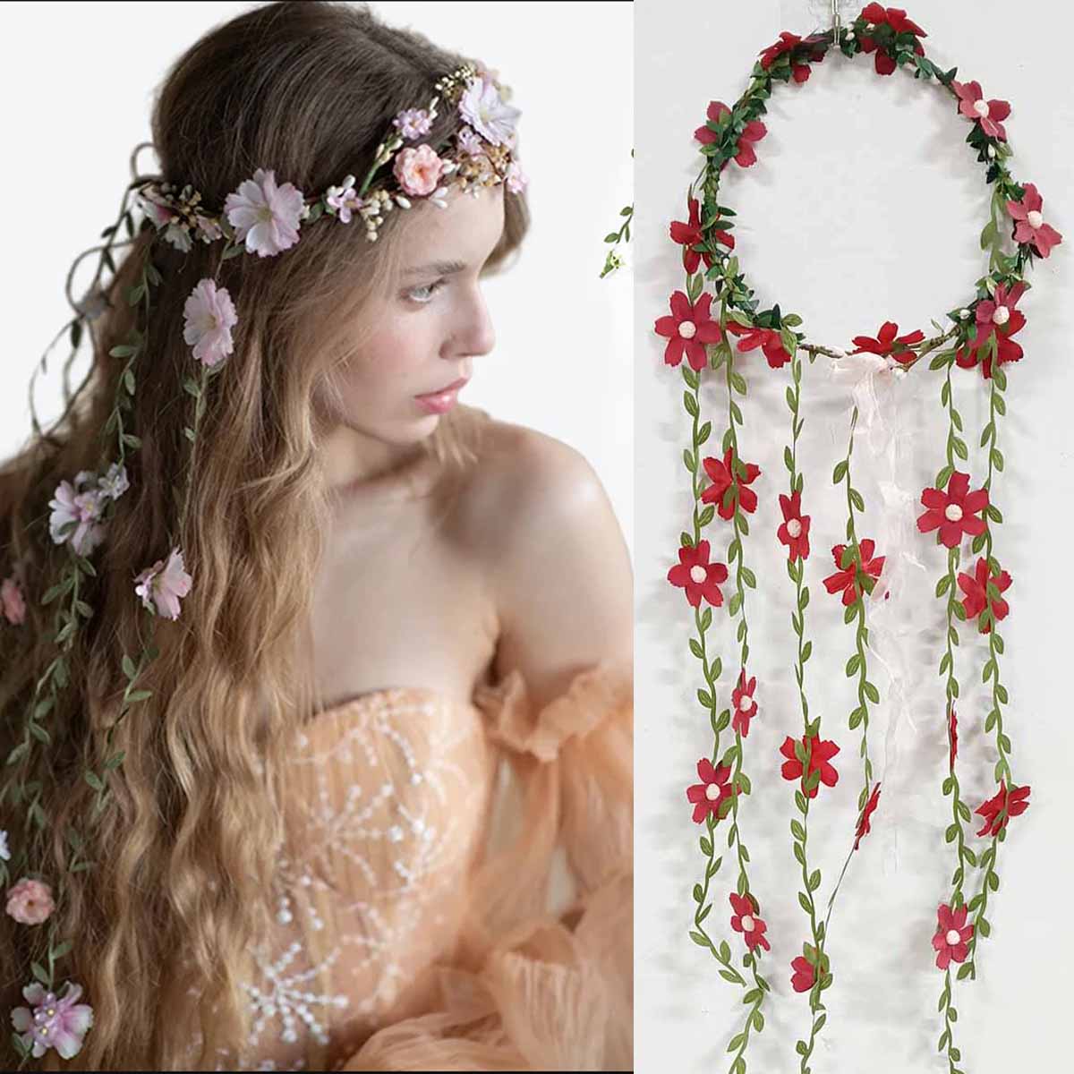 Wedding Arch Flower - Böhmisches Rattan-Blumenranken-Kronen-Stirnband für Braut, Hochzeit, Haarschmuck,