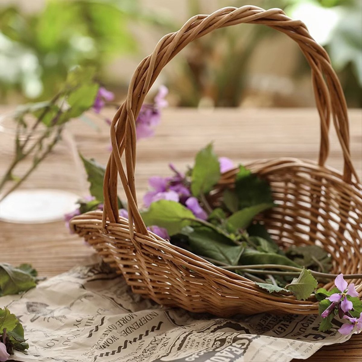 Flower Girl Basket - ABST Picknickkorb Oster-Süßigkeitenkorb Hochzeits-Blumenmädchenkörbe Fast-Food-Korb Geflochtener