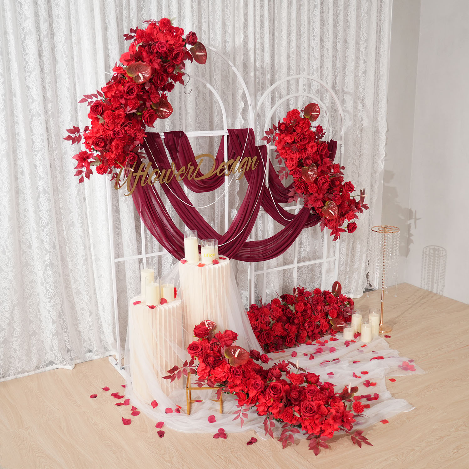 Uflower Red Flower Row Hochzei – Wedding Arch Flower Bewertung und Preis